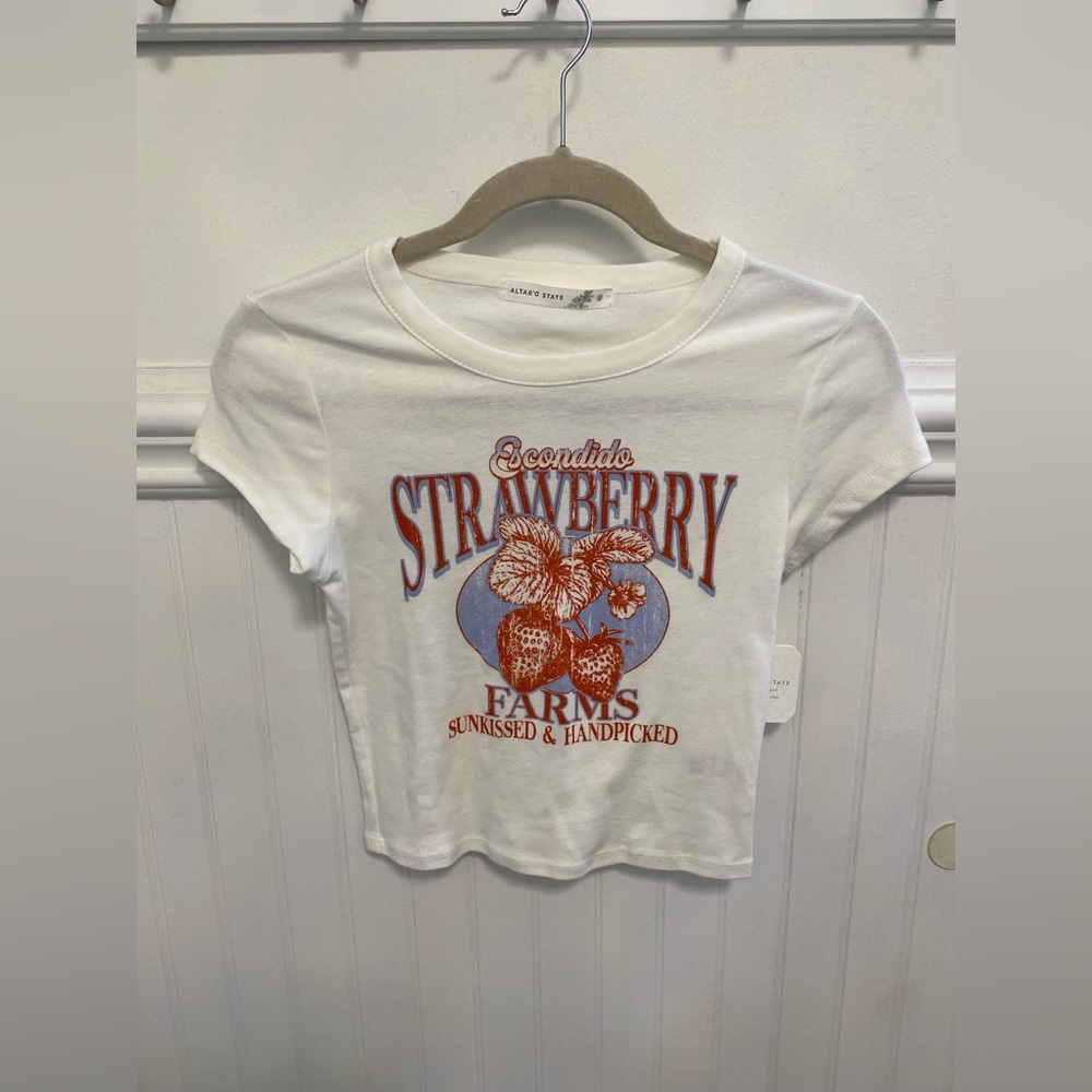Altar'd State White Strawberry Graphic Tee